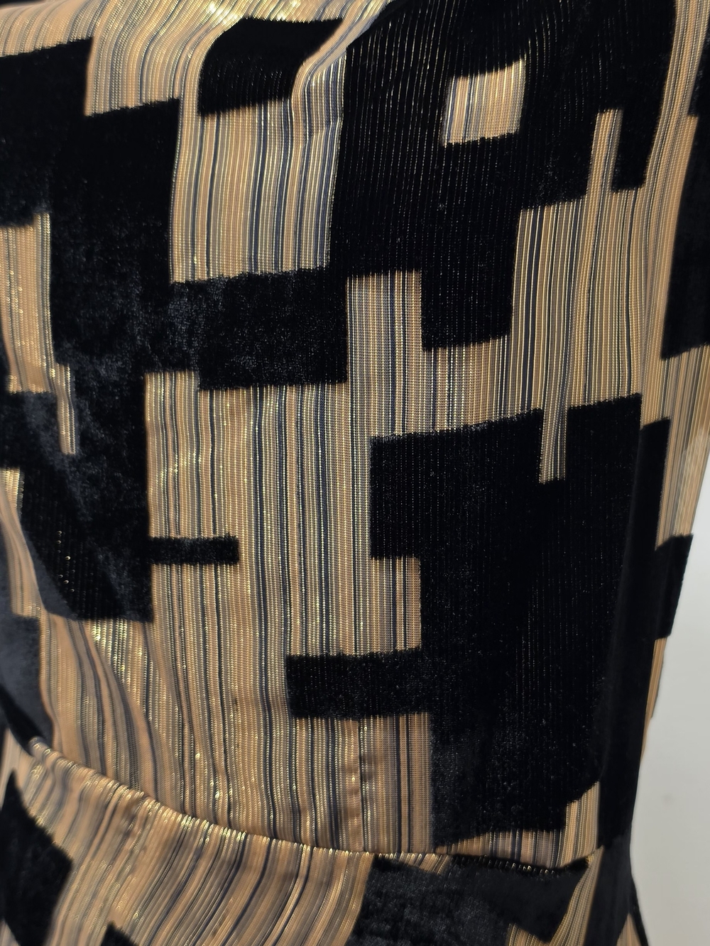 Donna Karan Black and Gold Geometric Midi Sheath Dress - Picture 5 of 15